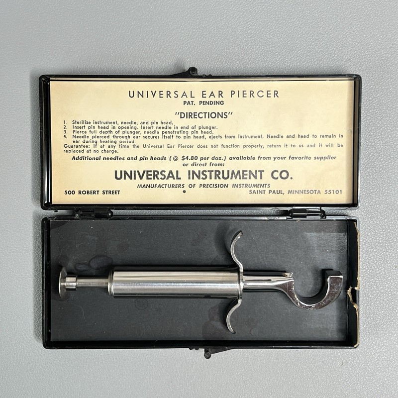 Vintage Universal Ear Piercer Tool Instrument WORKS St Paul MN 1960s Case Steel