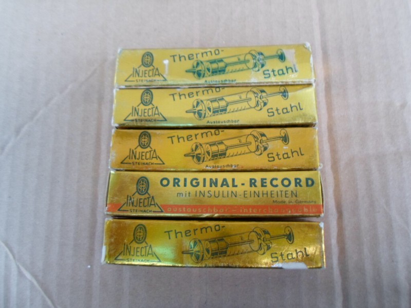 Vintage 1970’s LOT of 5 Thermo Glass Syringe Injecta Original Record 2ml Germany