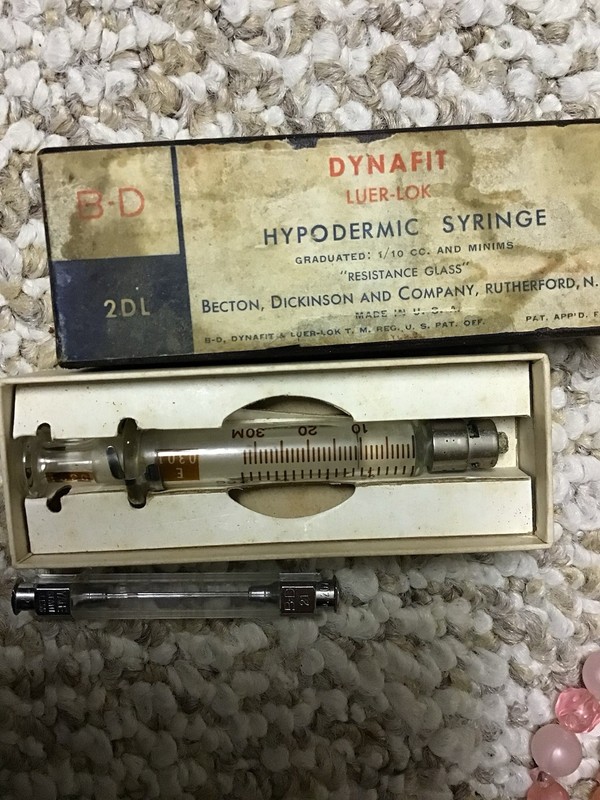 Antique Never Used Large Capacity Brightly Colored Logo Syringe