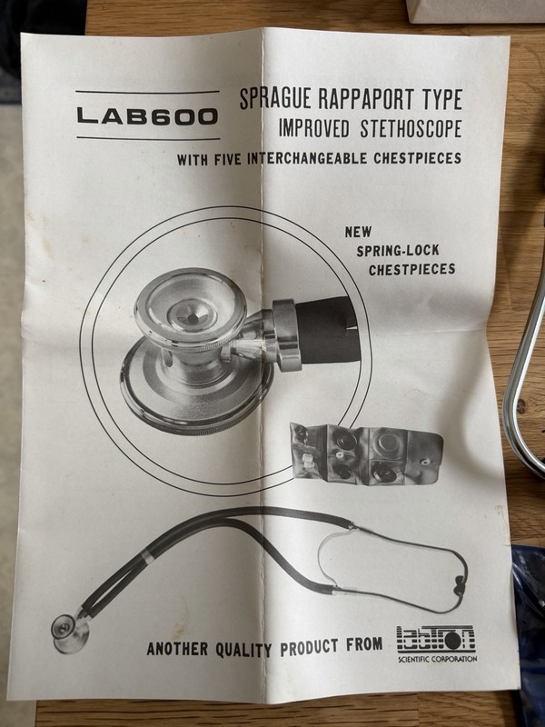 Sprague Rappaport Lab600 Stethoscope - Vintage In Box w/ Manuals & Accessories gallery