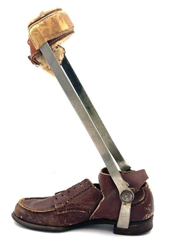 Antique Medical Leg Brace Caliper Leather Steel Orthopedic Device Childs SZ 6 gallery
