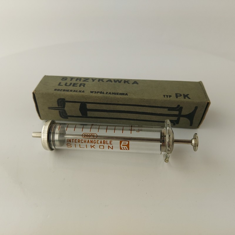 Vintage Glass Syringe 10 ml Interchangeable Silikon Polamed Poland #5678