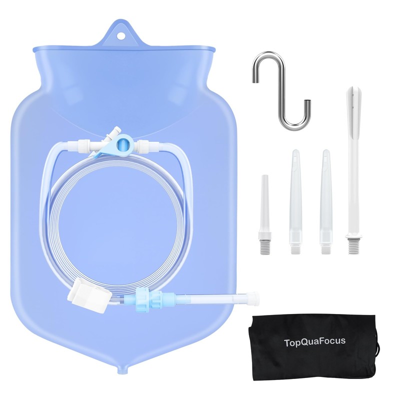 TopQuaFocus 4Qt Large Enema Bag Kit for Colon Cleaning Silicone 4L, Blue