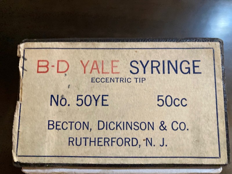 1938 B-D Yale 50cc Glass Syringe 3563Y Reusable Graduated No 50YE Eccentric Tip gallery