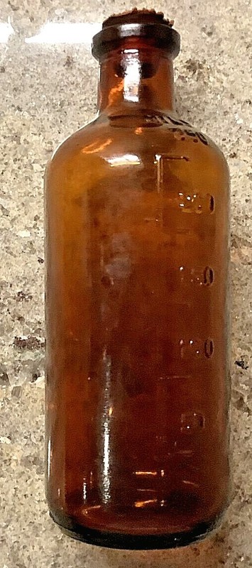 Vintage Medical Bottle w/rstopper 6 inches tall x 2 1/4 wide - Amber Color 744 gallery