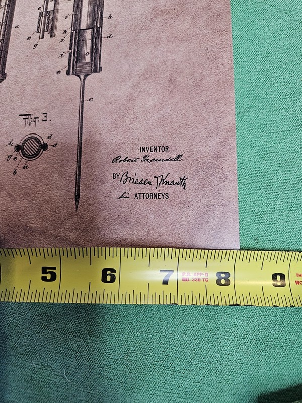 1st US PATENT of HYPODERMIC SYRINGE Art Print READY TO FRAME 1899 Papendell gallery