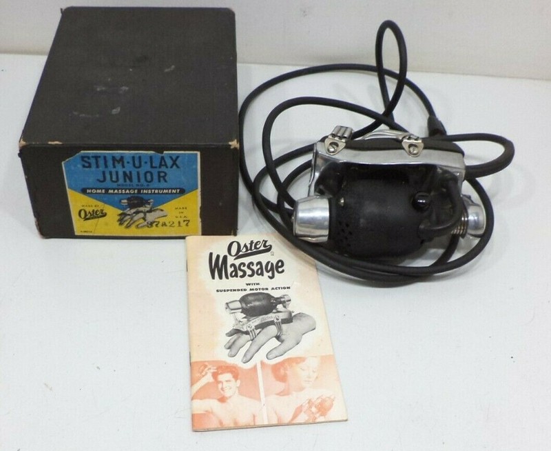 VINTAGE 1940s OSTER STIM-U-LAX JUNIOR HOME MASSAGE INSTRUMENT! W/BOX & PAPERS!