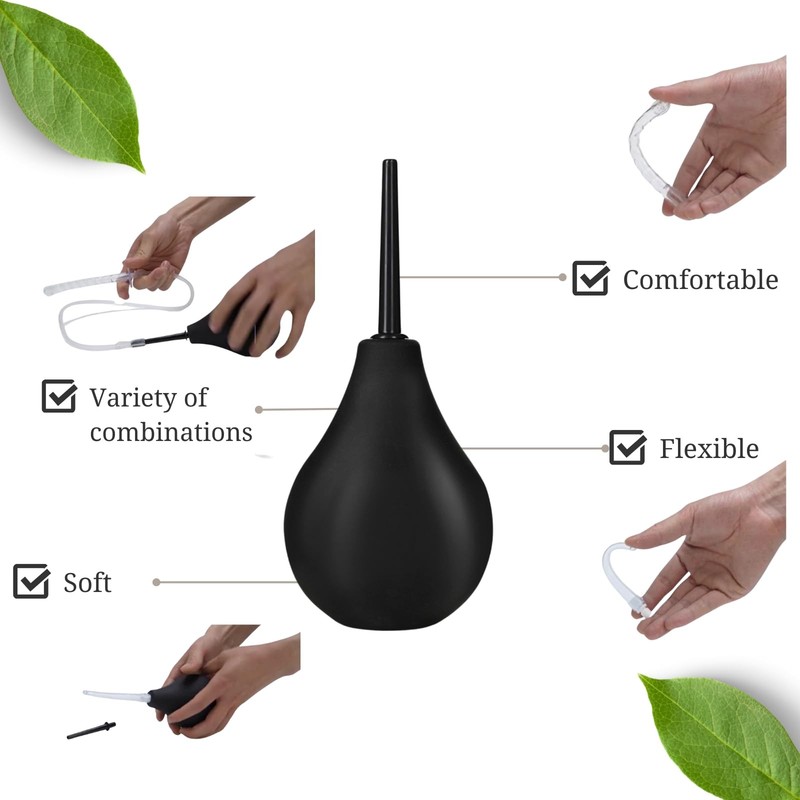 TEMONTIAN Enema Bulb Kit , Anal Douche for Men Women 7 Piece Set, Black gallery