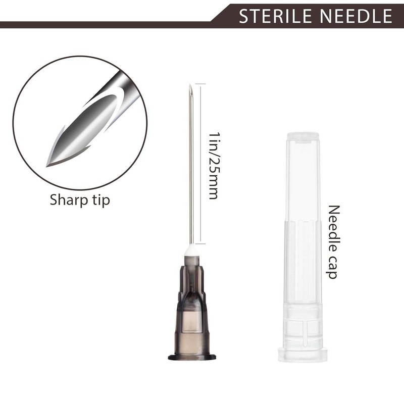 100 Pack 22 Ga 1 inch Disposable Needles with Caps for 22G gallery